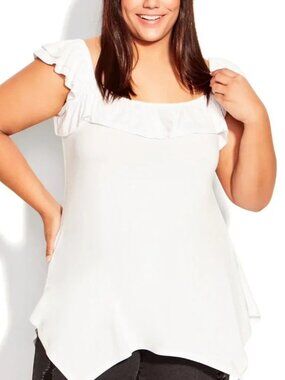 NWT Evans White Ruffle Handkerchief Hem Tank Top Size 3 22/24 Plus Size